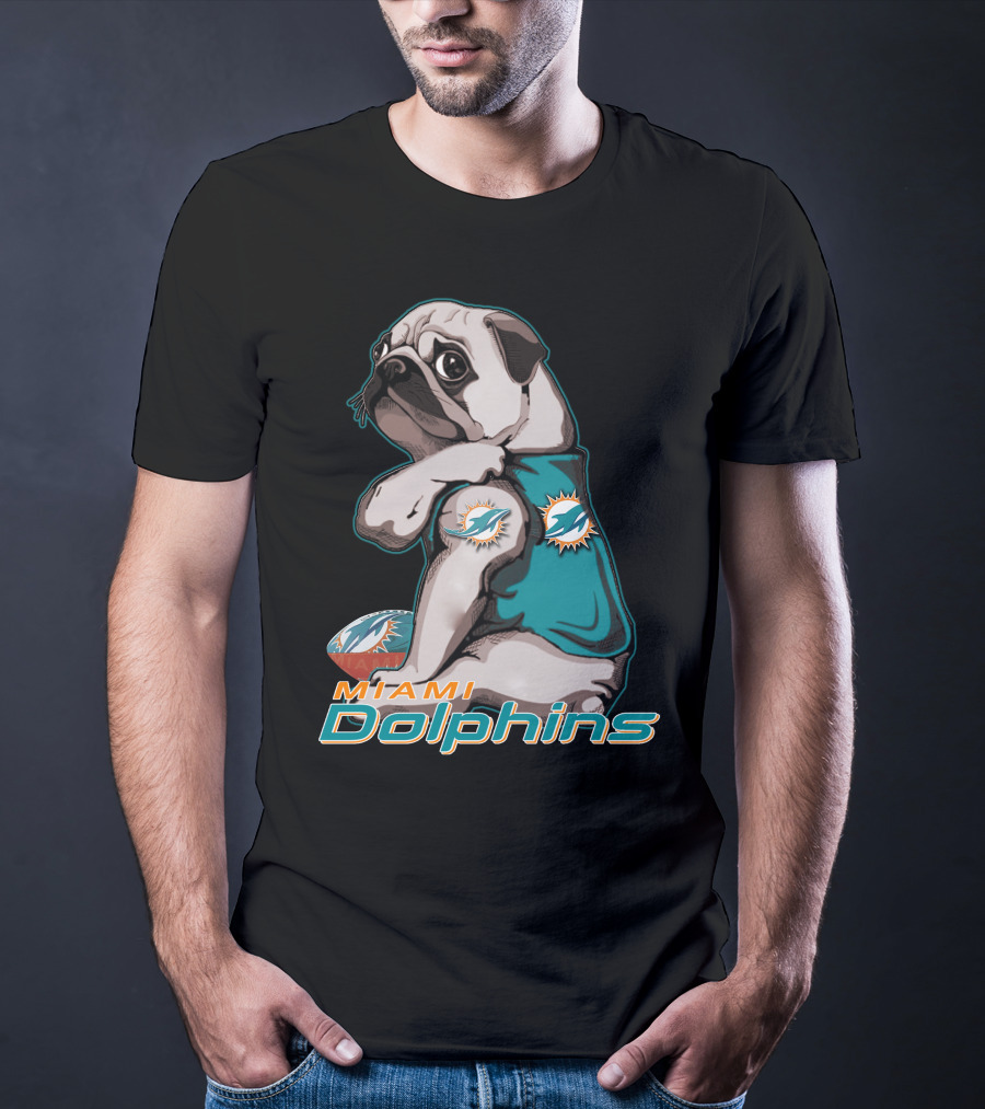 Miami Dolphins Pug Football T-Shirt