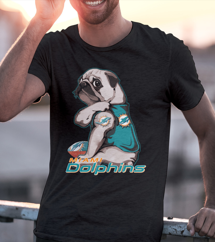Miami Dolphins Pug Football T-Shirt