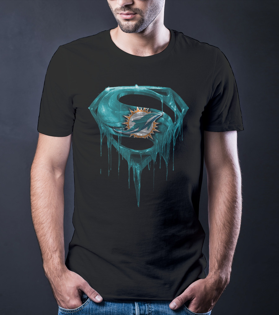 Miami Dolphins Superman Logo Dripping Effect T-Shirt