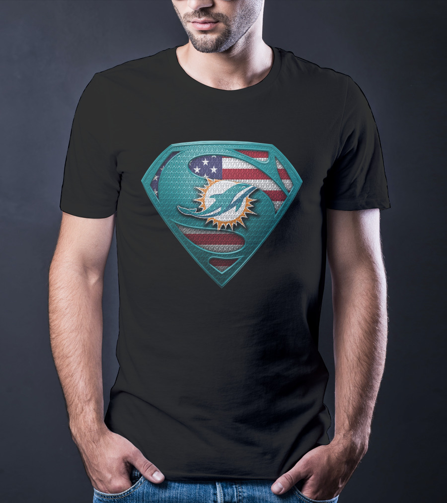 Miami Dolphins American Flag Superman T-Shirt