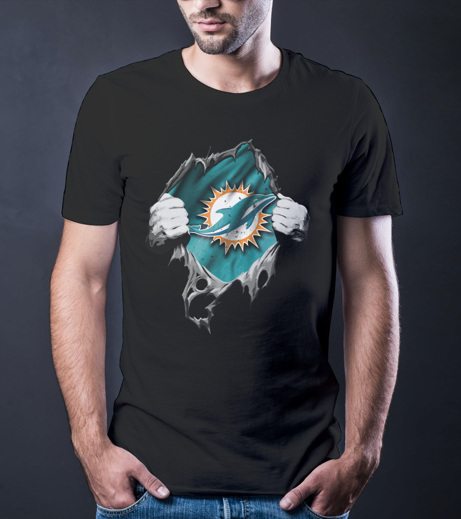 Torn Miami Dolphins Logo Revealed Through Ripped Fabric T-Shirt