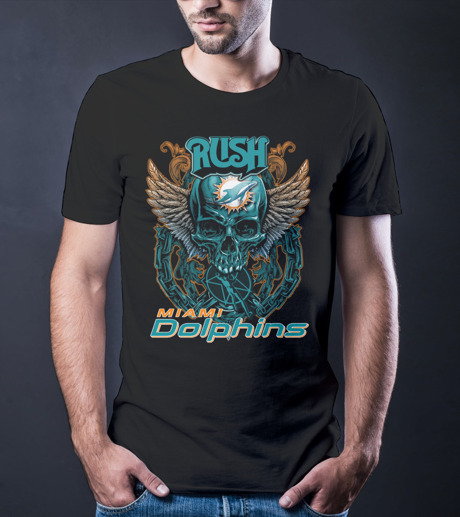 RUSH Miami Dolphins Skull Wings Chain T-Shirt