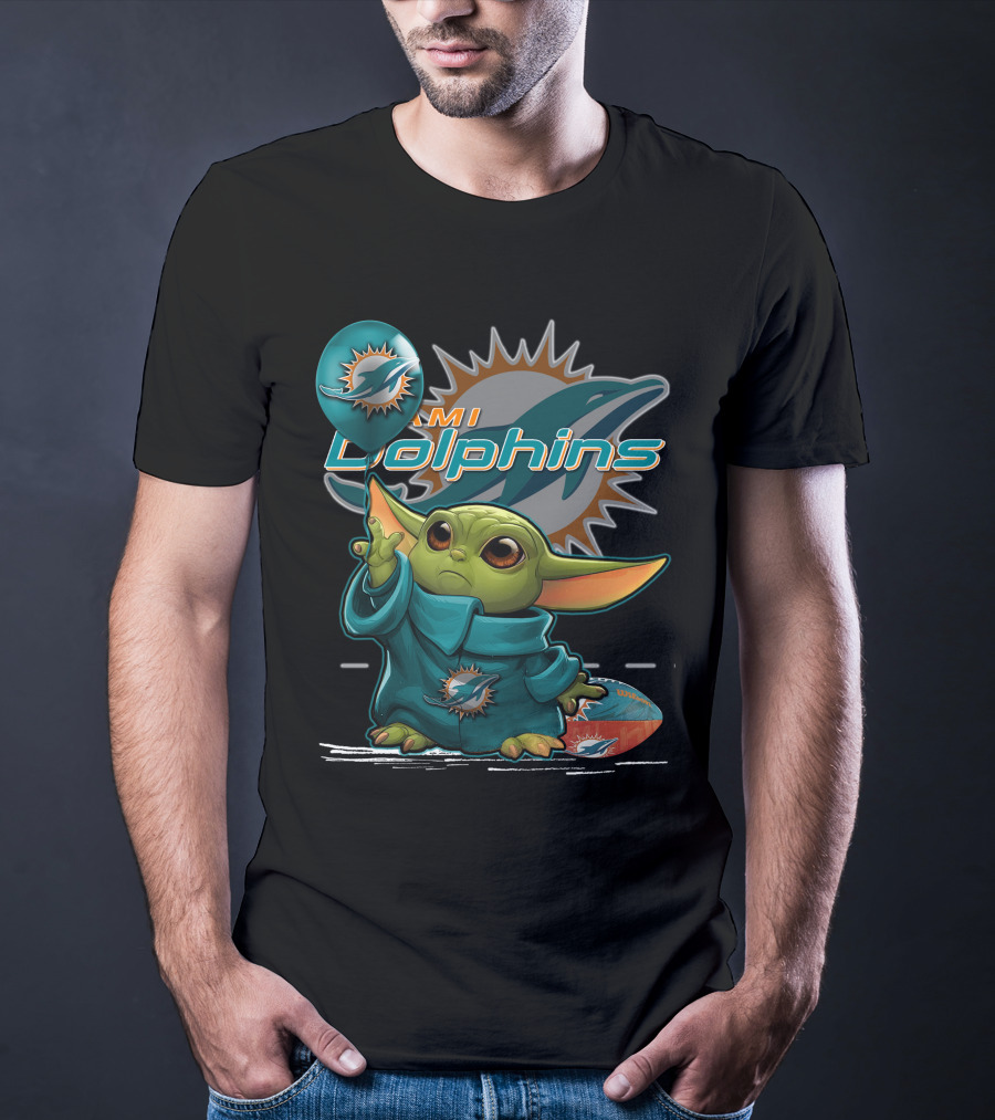 Yoda Holding Miami Dolphins Football And Balloon T-Shirt