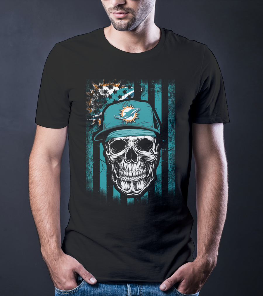 Miami Dolphins Skull Hat Fan T-Shirt