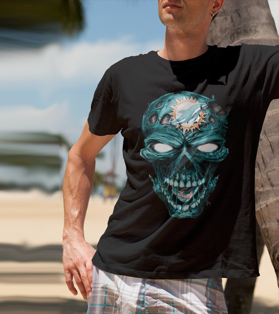 Skull Miami Dolphins Zombie Head T-Shirt