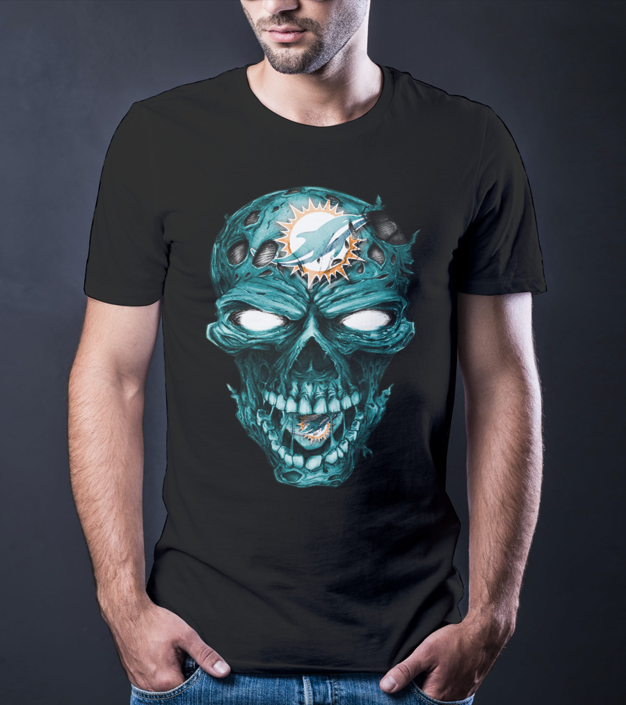 Skull Miami Dolphins Zombie Head T-Shirt