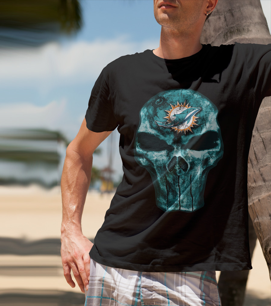 Skull Miami Dolphins Logo Fusion T-Shirt