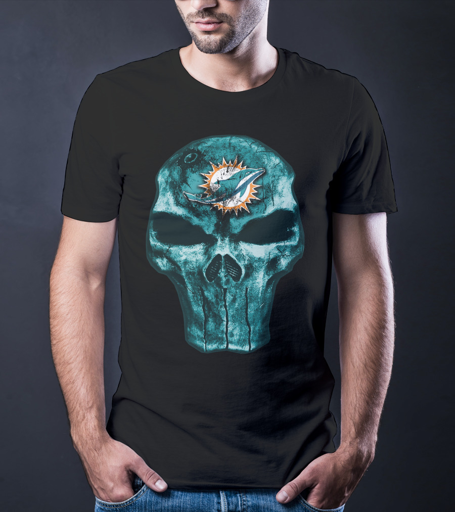 Skull Miami Dolphins Logo Fusion T-Shirt