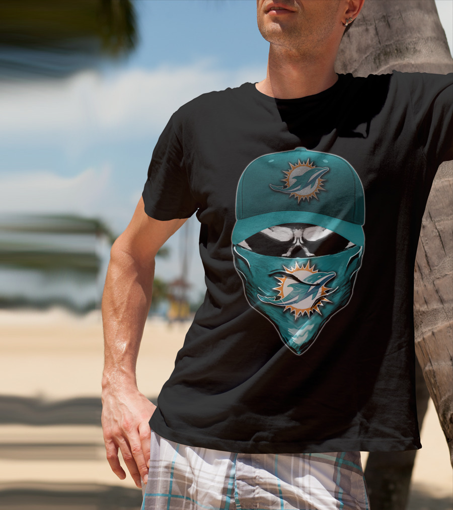 Skull Miami Dolphins Logo Hat And Bandana T-Shirt