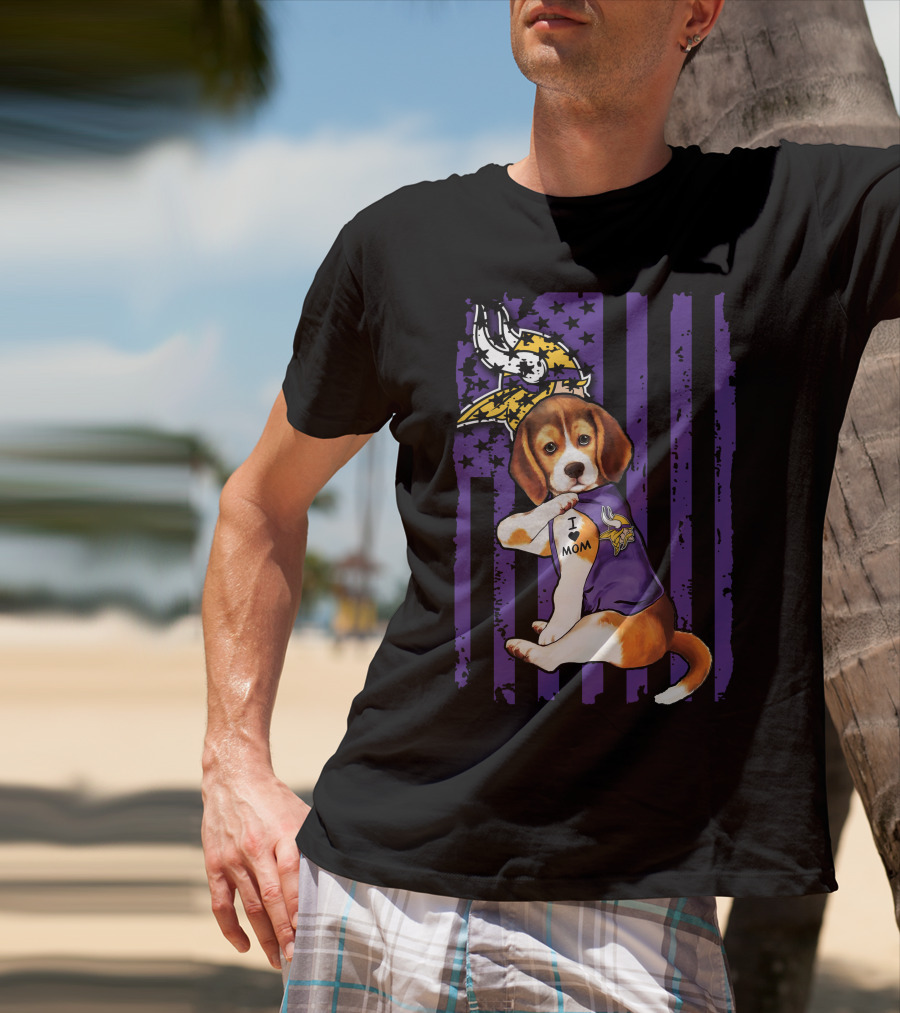 Beagle I Love Mom Minnesota Vikings Purple Flag T-Shirt