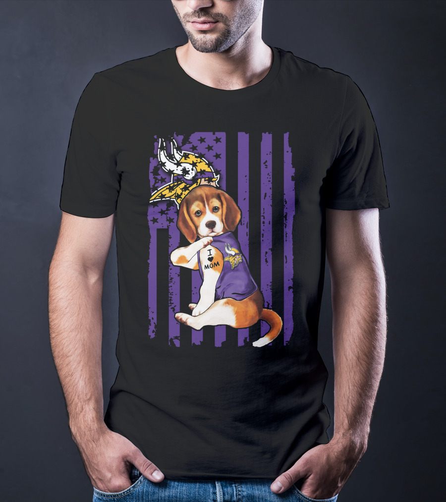 Beagle I Love Mom Minnesota Vikings Purple Flag T-Shirt