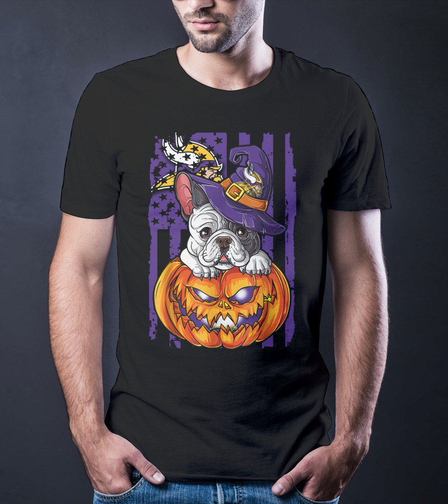 Hlw Bulldog Minnesota Vikings Witch Pumpkin Halloween T-Shirt