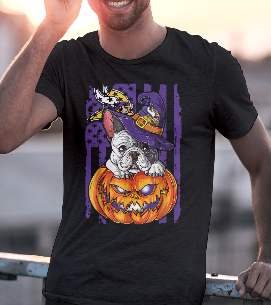 Hlw Bulldog Minnesota Vikings Witch Pumpkin Halloween T-Shirt