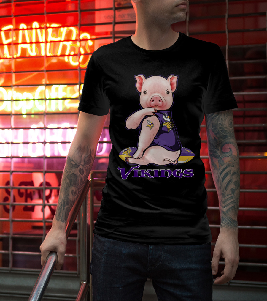 Pig In Minnesota Vikings Jersey With Football T-Shirt