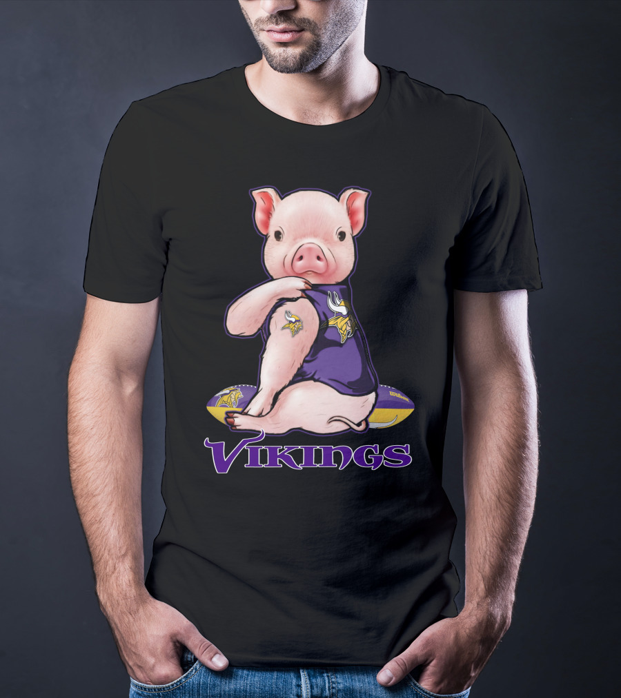 Pig In Minnesota Vikings Jersey With Football T-Shirt