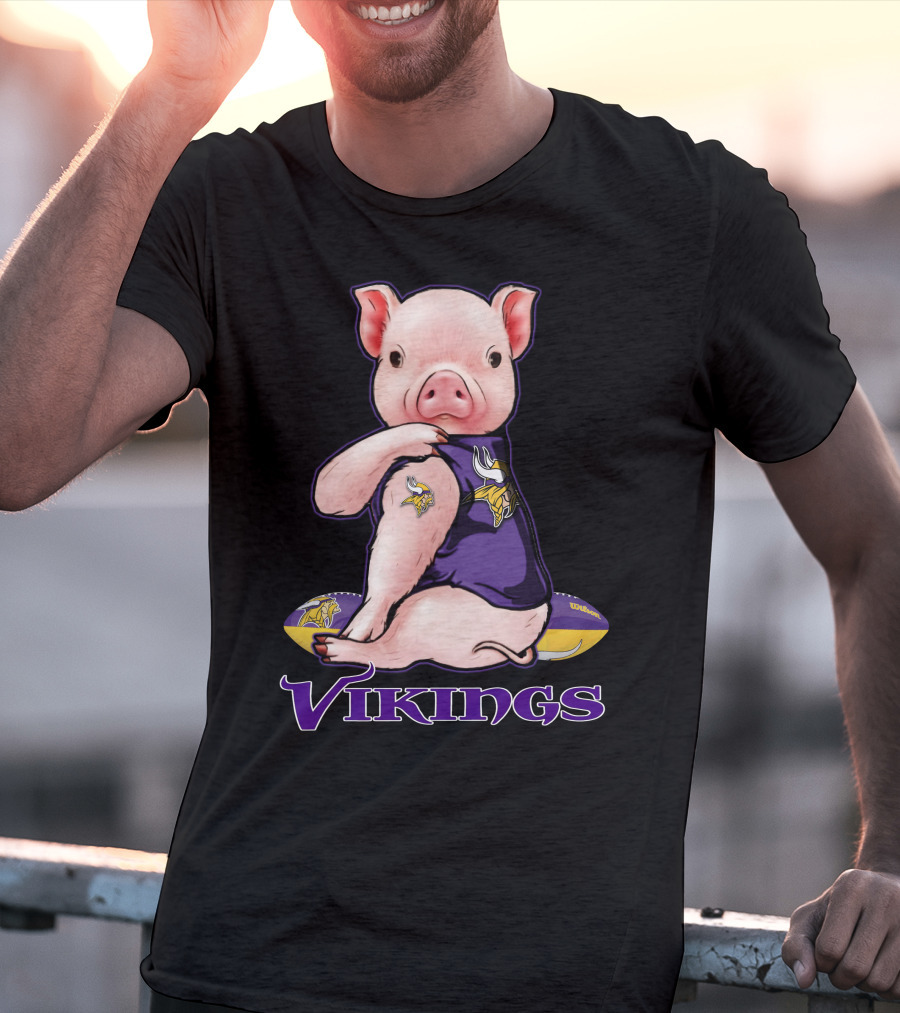 Pig In Minnesota Vikings Jersey With Football T-Shirt
