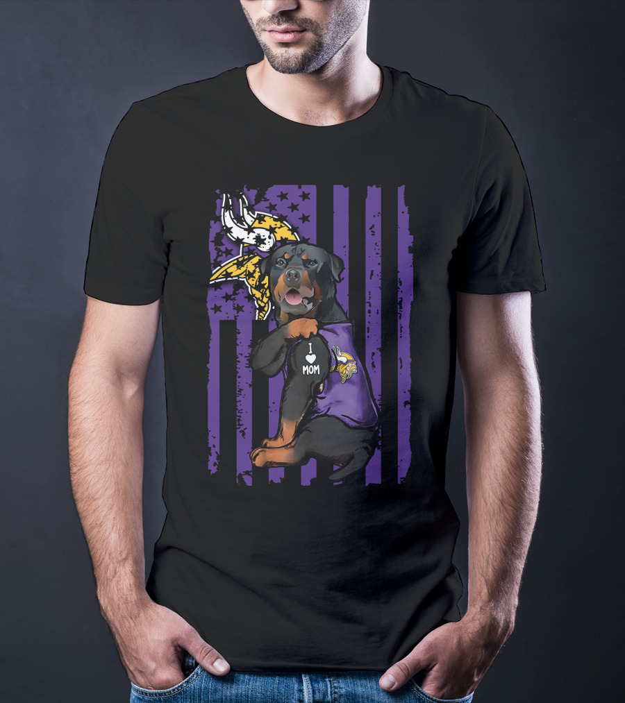 Rottweiler I Love Mom Minnesota Vikings Vikings Logo Flag T-Shirt