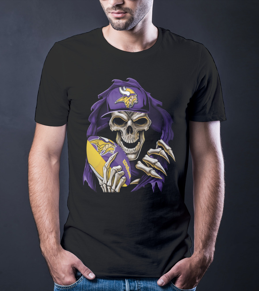 Minnesota Vikings Skull With Football And Cap T-Shirt
