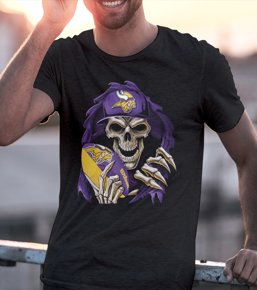 Minnesota Vikings Skull With Football And Cap T-Shirt