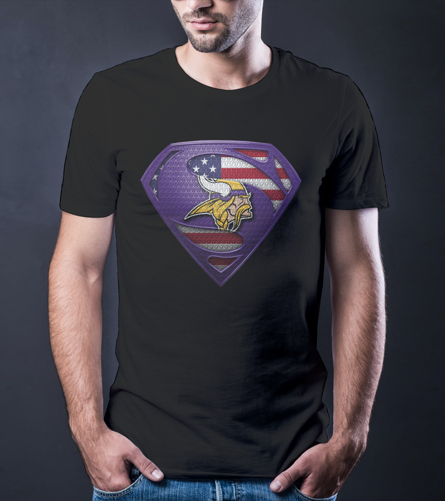 Minnesota Vikings American Flag Superman Shield T-Shirt