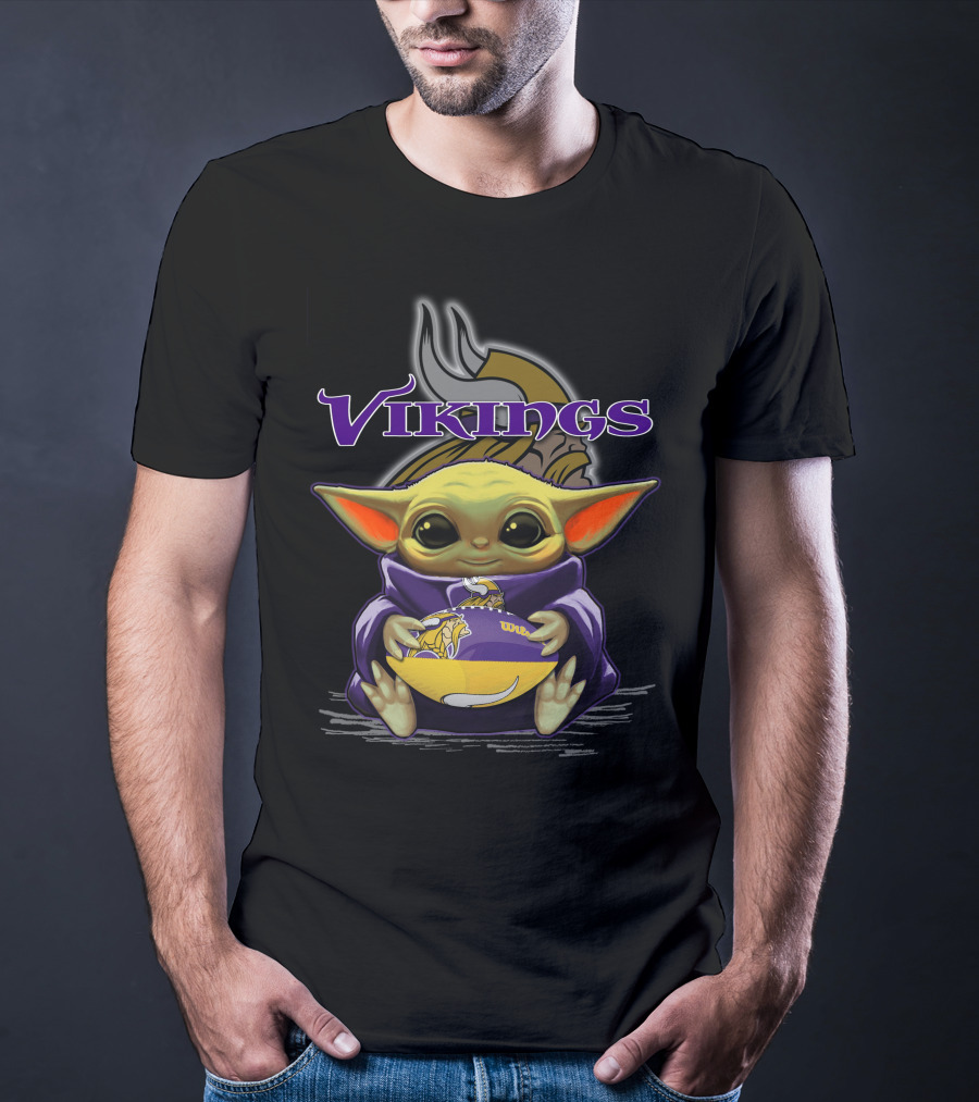 Yoda Holding Minnesota Vikings Football Baby Yoda Star Wars Crossover T-Shirt