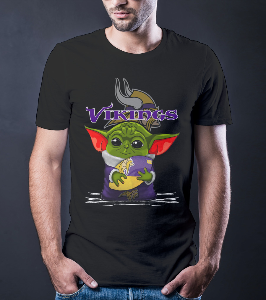 Vikings Baby Yoda Holding Minnesota Team Football T-Shirt