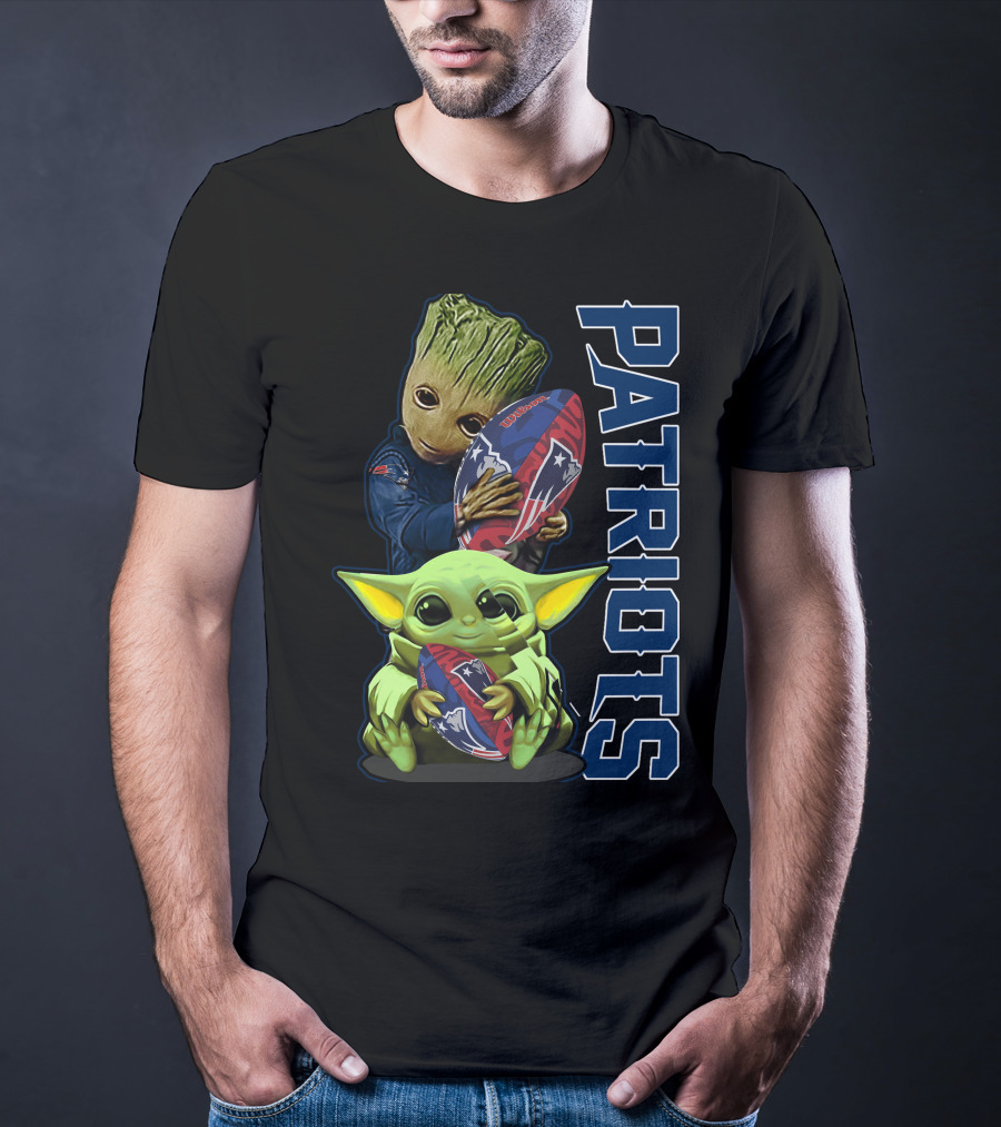 Grzd New England Patriots Baby Yoda And Groot Football Combo T-Shirt