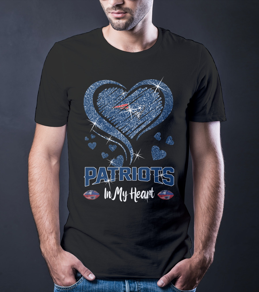 Patriots In My Heart New England Football Sparkle Hearts T-Shirt