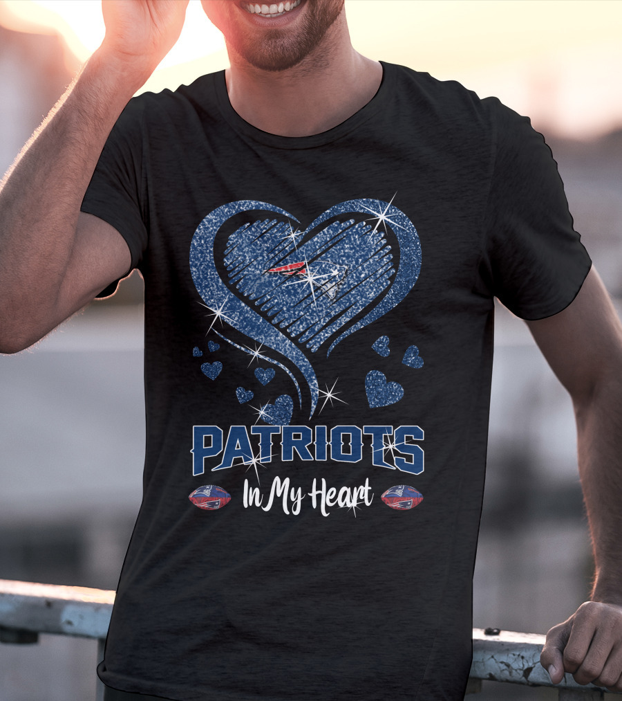 Patriots In My Heart New England Football Sparkle Hearts T-Shirt