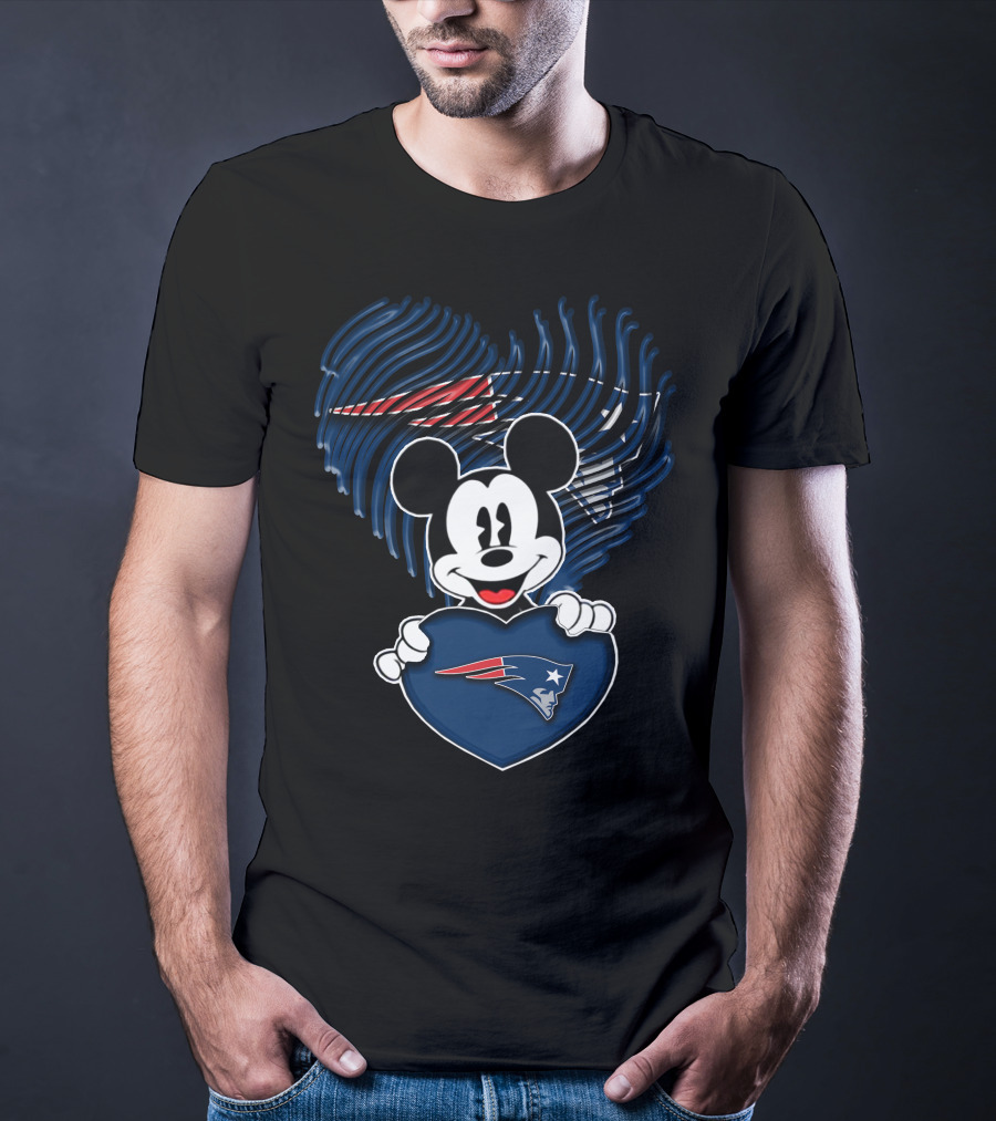 Mick Holding New England Patriots Heart With Fingerprint Background T-Shirt