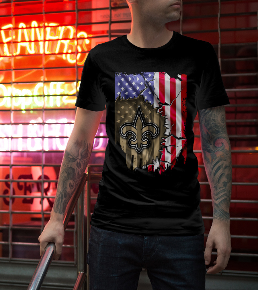 Flag V2 New Orleans Saints USA Flag Fleur-de-Lis T-Shirt