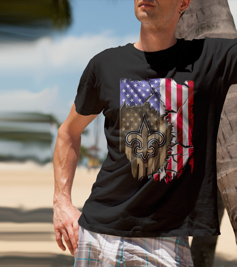 Flag V2 New Orleans Saints USA Flag Fleur-de-Lis T-Shirt