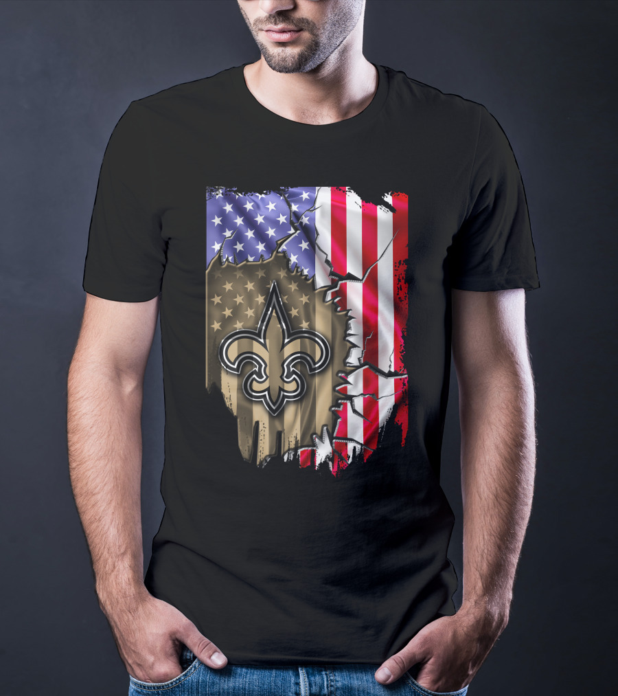 Flag V2 New Orleans Saints USA Flag Fleur-de-Lis T-Shirt