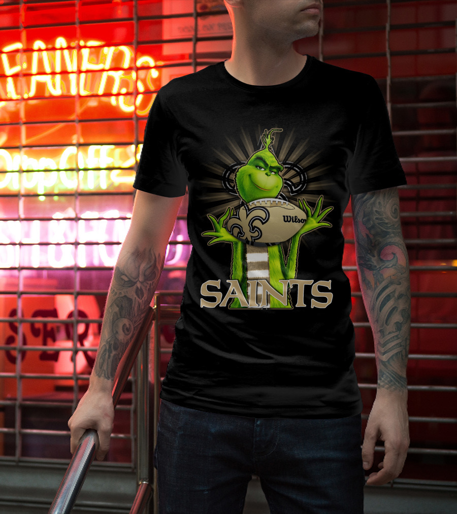 Grinch Holding Wilson Football New Orleans Saints T-Shirt