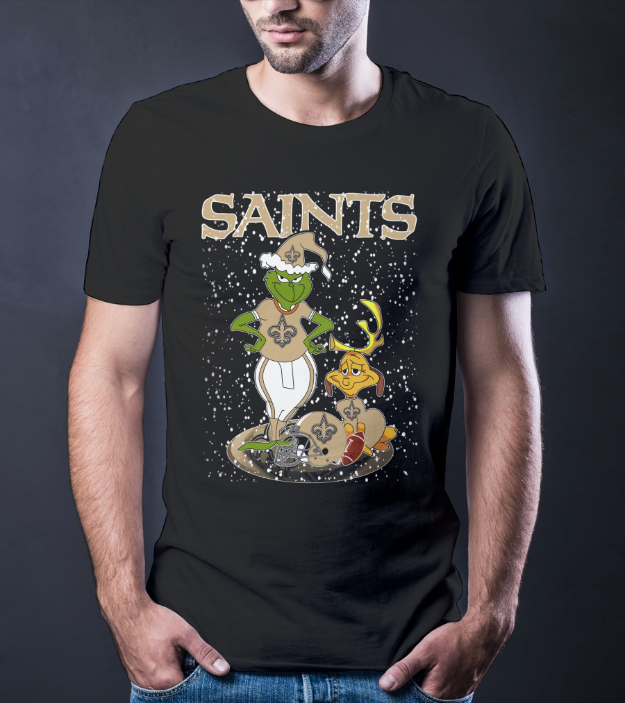 Grinchxmas New Orleans Saints Football Snowy Scene T-Shirt
