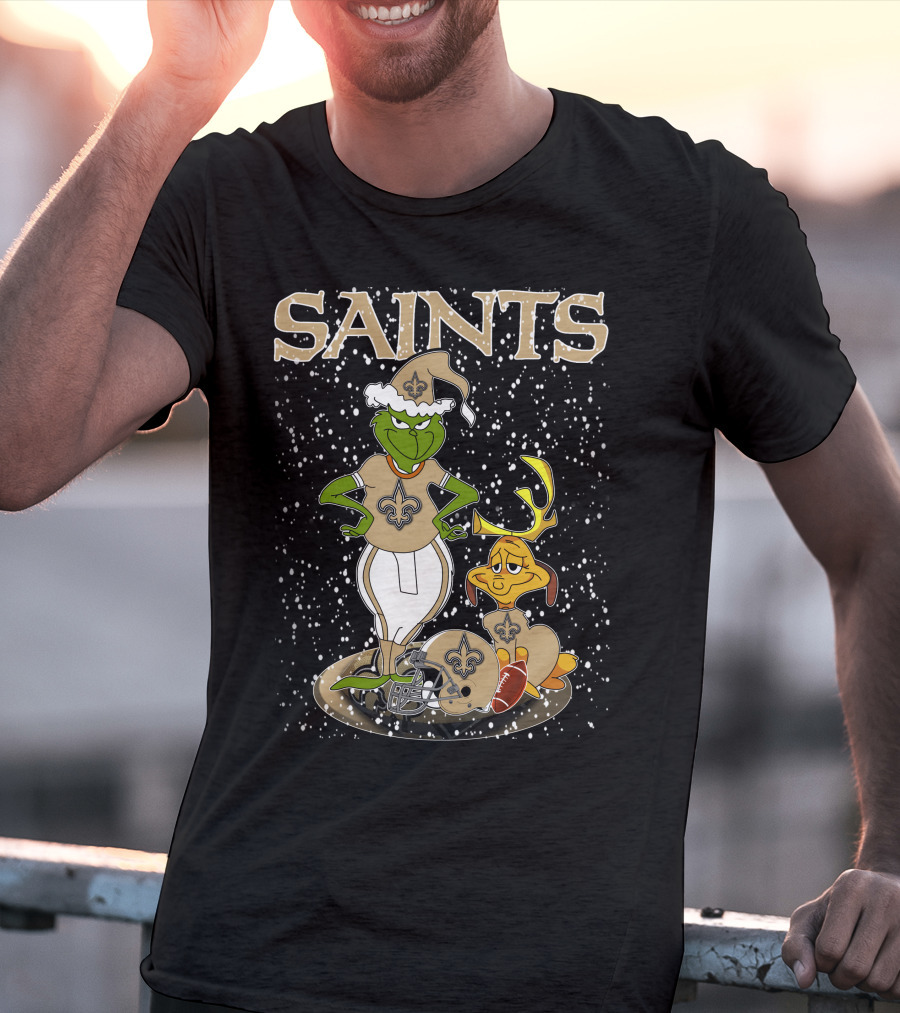Grinchxmas New Orleans Saints Football Snowy Scene T-Shirt