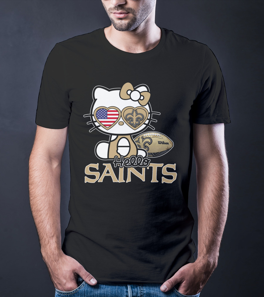 Hello Kitty American Flag Saints Football Wilson T-Shirt