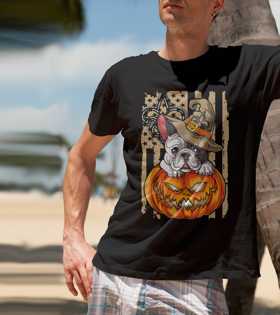 Hlw Bulldog New Orleans Saints Halloween Pumpkin Fleur-de-Lis T-Shirt