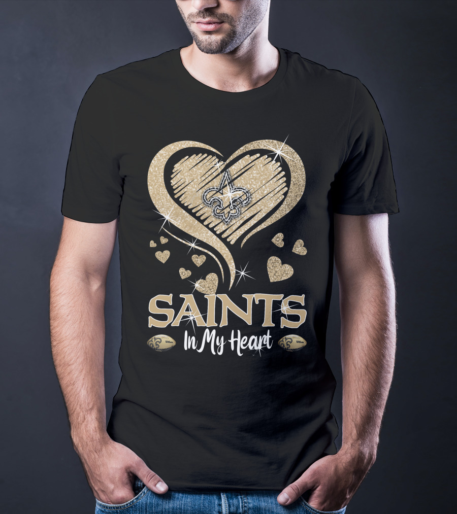 New Orleans Saints In My Heart Fleur-De-Lis Hearts Football T-Shirt