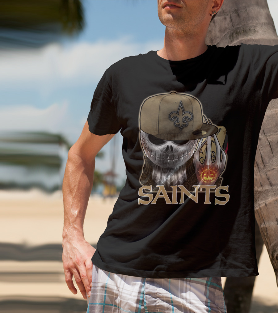 Jackskull New Orleans Saints Halloween Fleur-de-lis Pumpkin T-Shirt