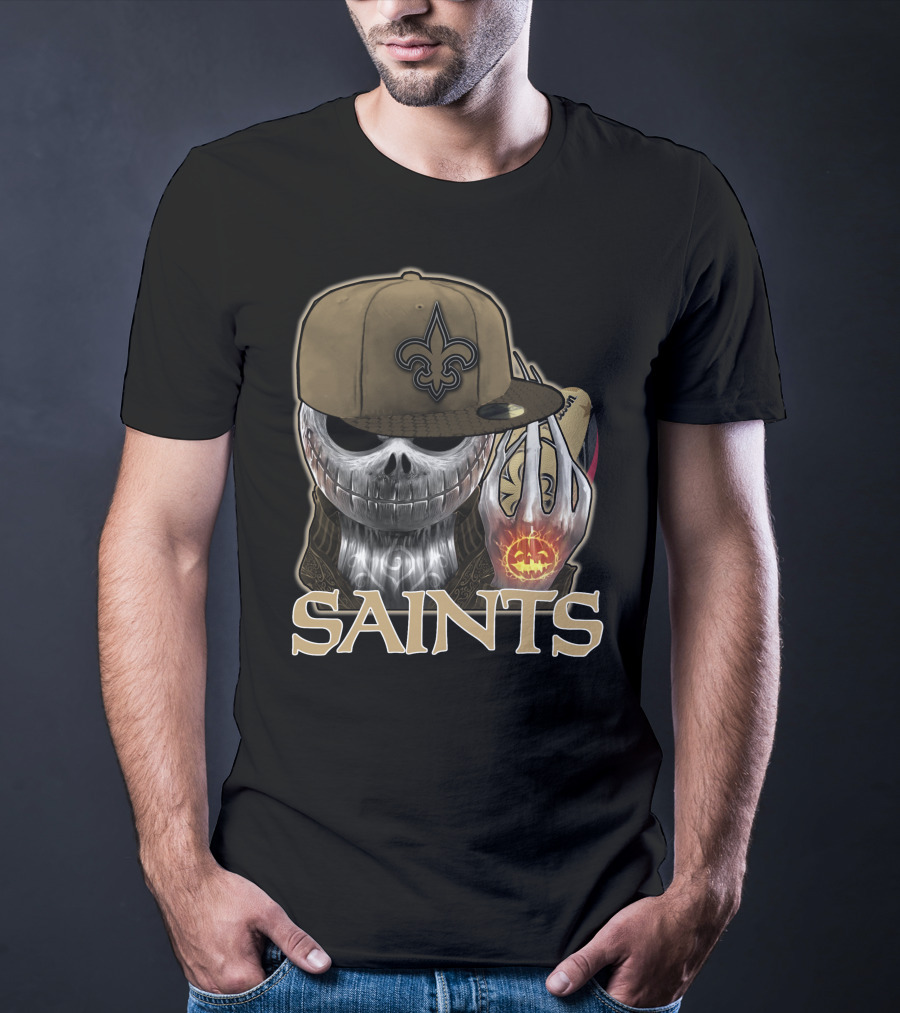 Jackskull New Orleans Saints Halloween Fleur-de-lis Pumpkin T-Shirt