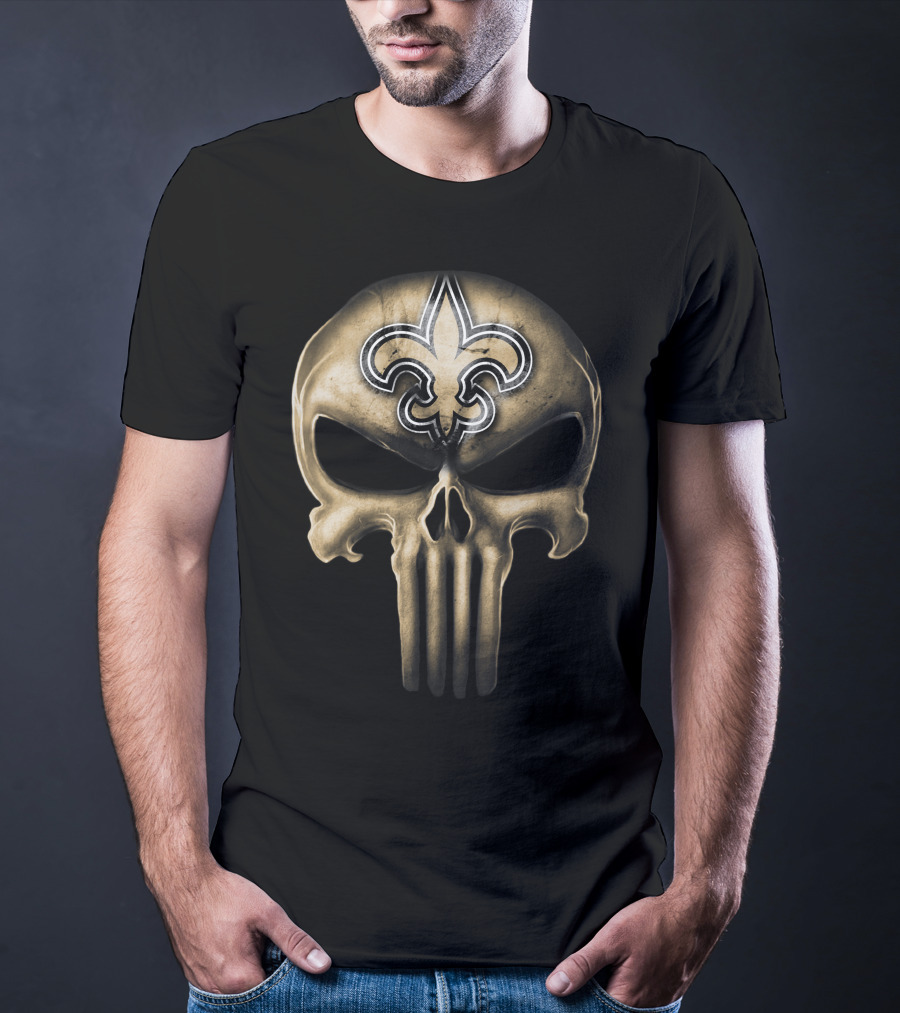 Skull V3 New Orleans Saints Fleur-de-Lis Punisher T-Shirt