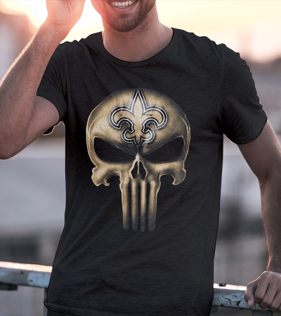 Skull V3 New Orleans Saints Fleur-de-Lis Punisher T-Shirt