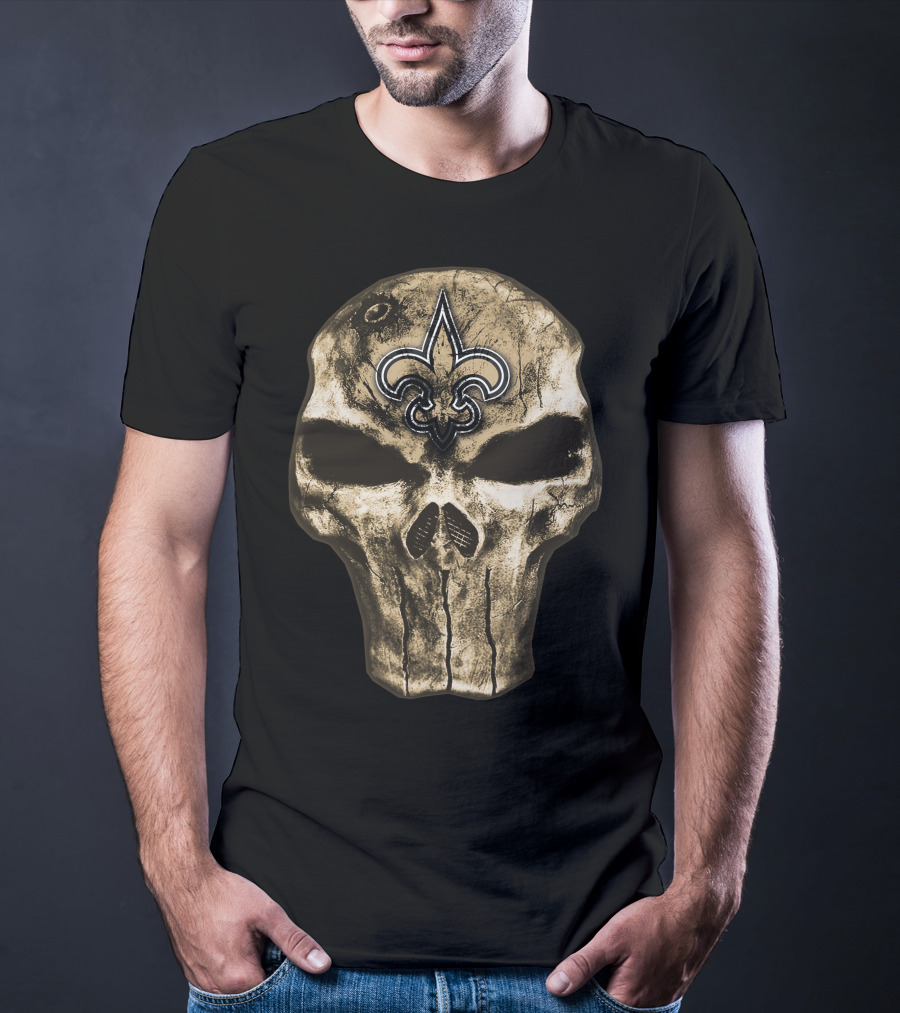 Skull V4 New Orleans Saints Fleur-De-Lis Emblem T-Shirt
