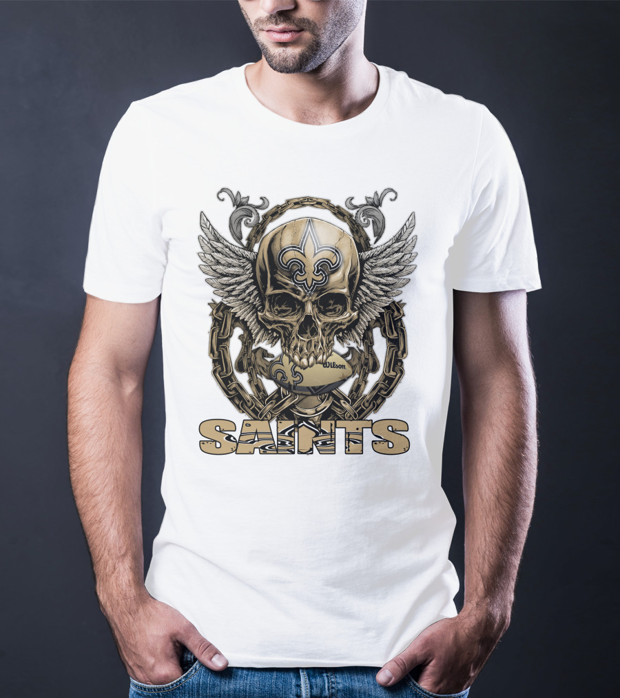 Saints Skullfb Winged Skull With Fleur-de-lis And Chains T-Shirt