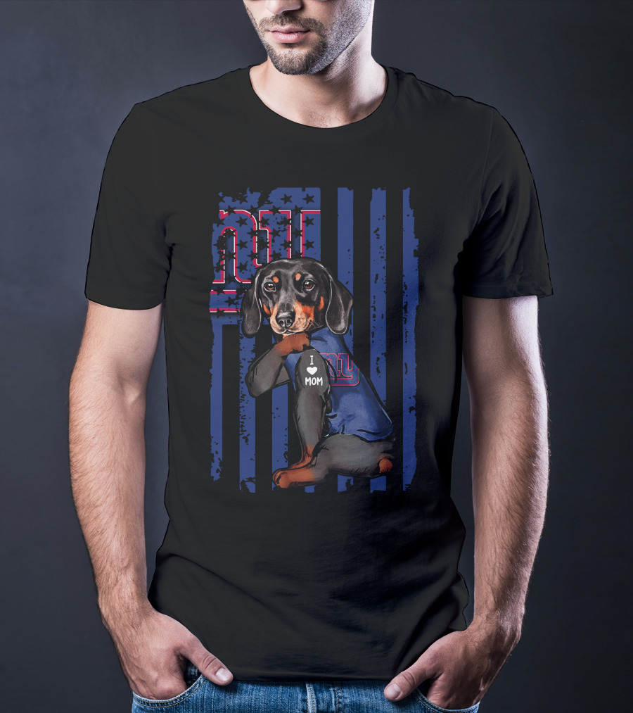 Dachshund I Love Mom New York Giants T-Shirt