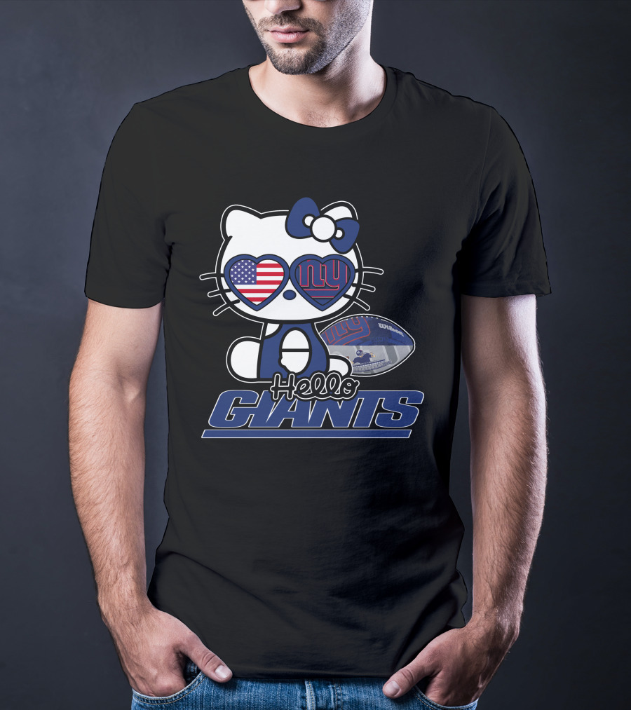 Hello Kitty New York Giants Football USA Flag T-Shirt