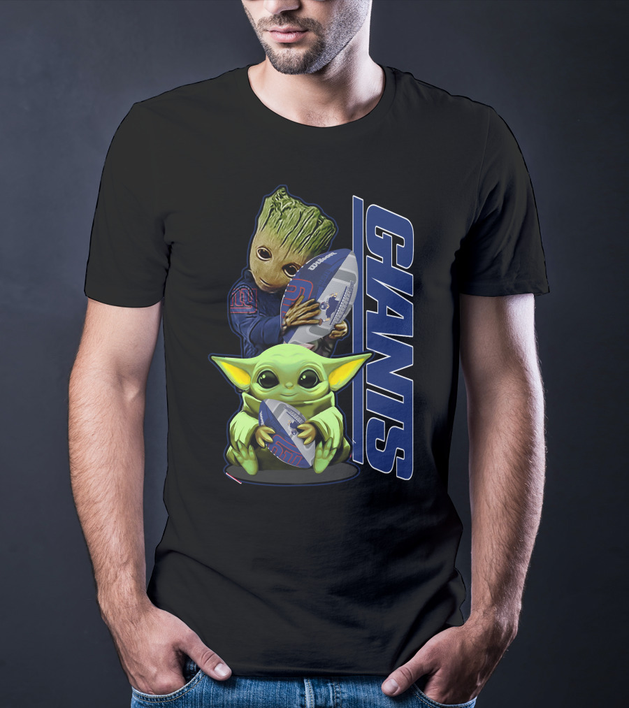 Grzd New York Giants Baby Groot And Grogu Football T-Shirt