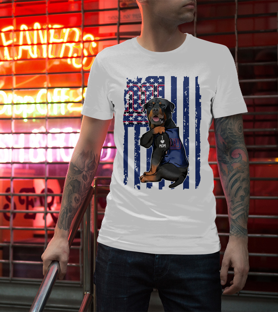 Rottweiler I Love Mom New York Giants Fan T-Shirt