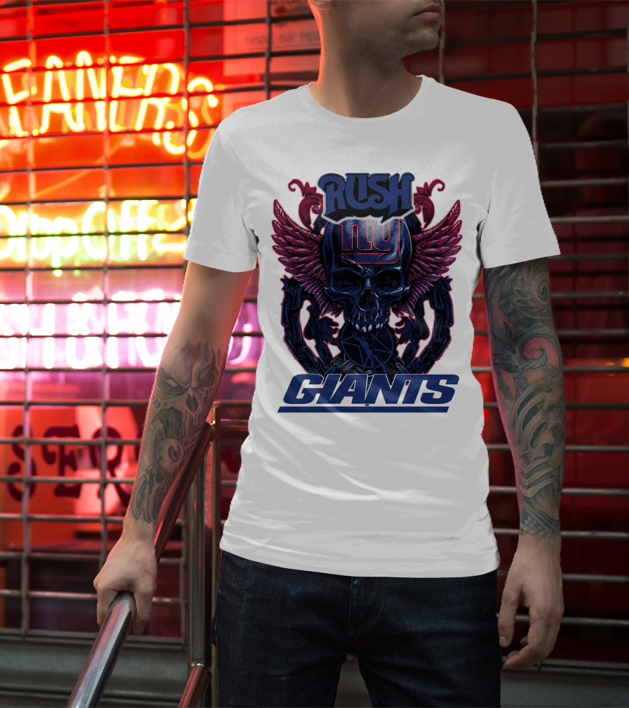 Rush New York Giants Skull With Wings And Chains T-Shirt